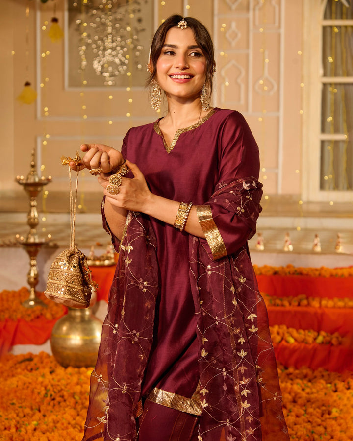 Smita Plum Solid Chanderi Suit Set