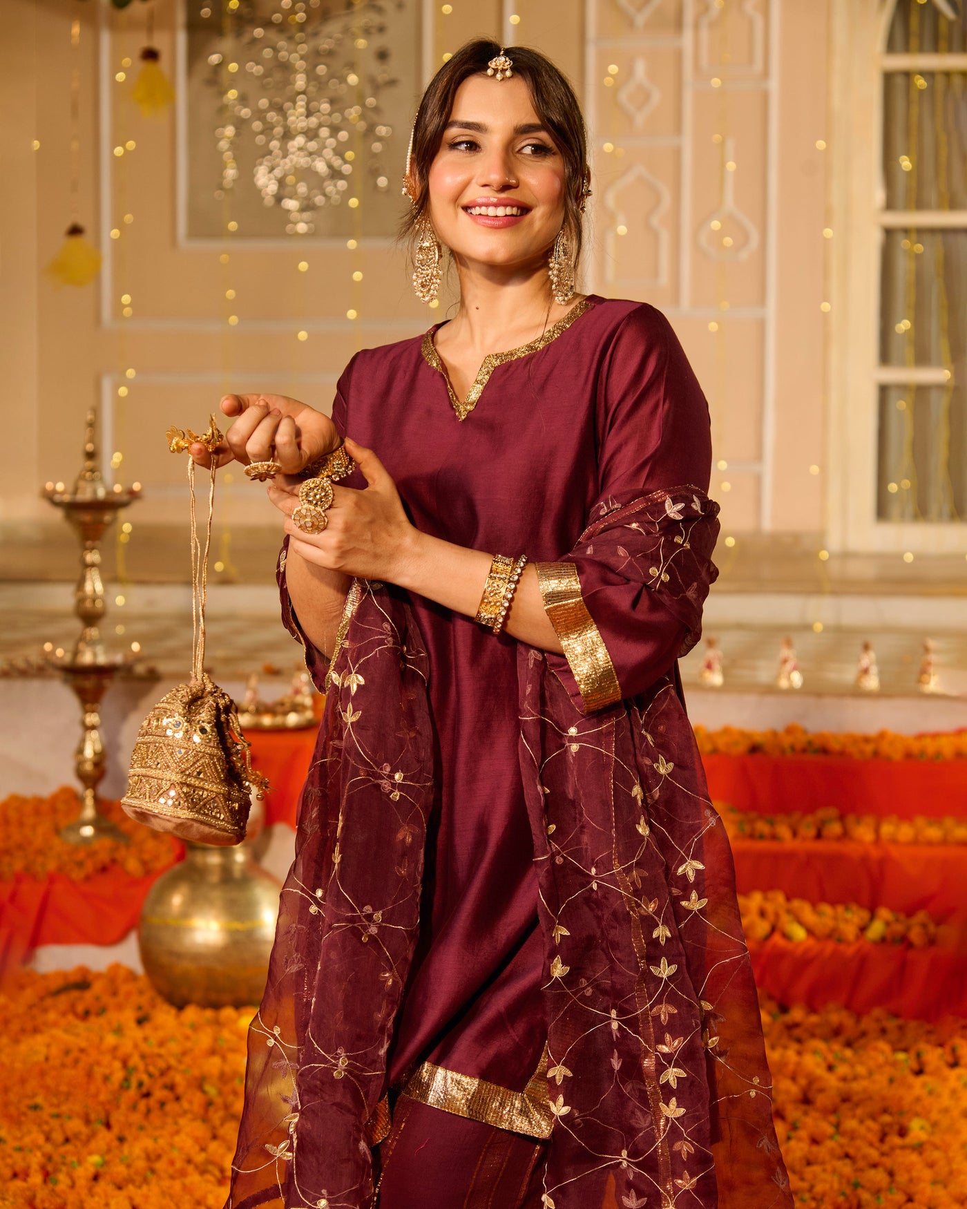 Smita Plum Solid Chanderi Suit Set