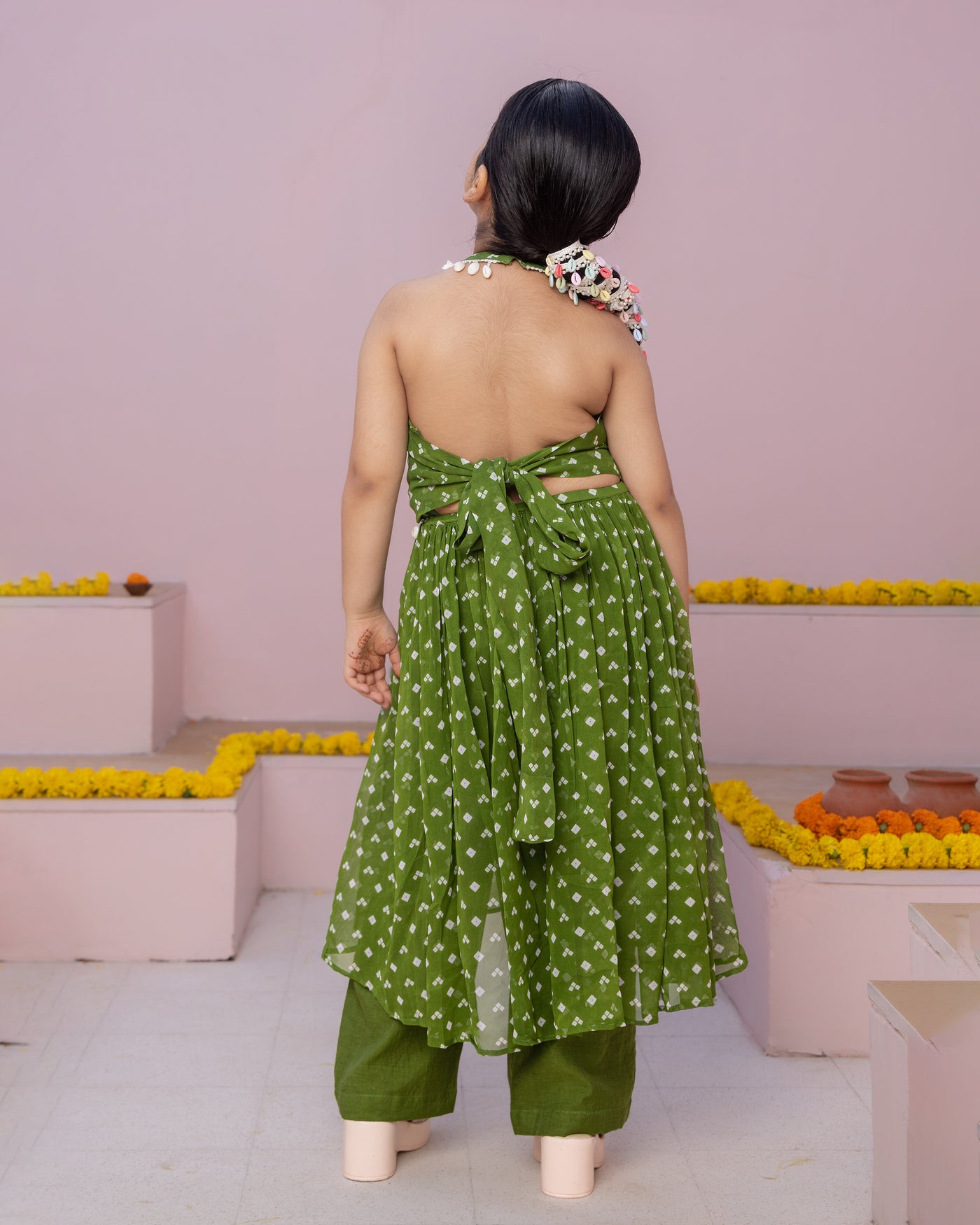 Pihu Green Bandhani Georgette Coord Set