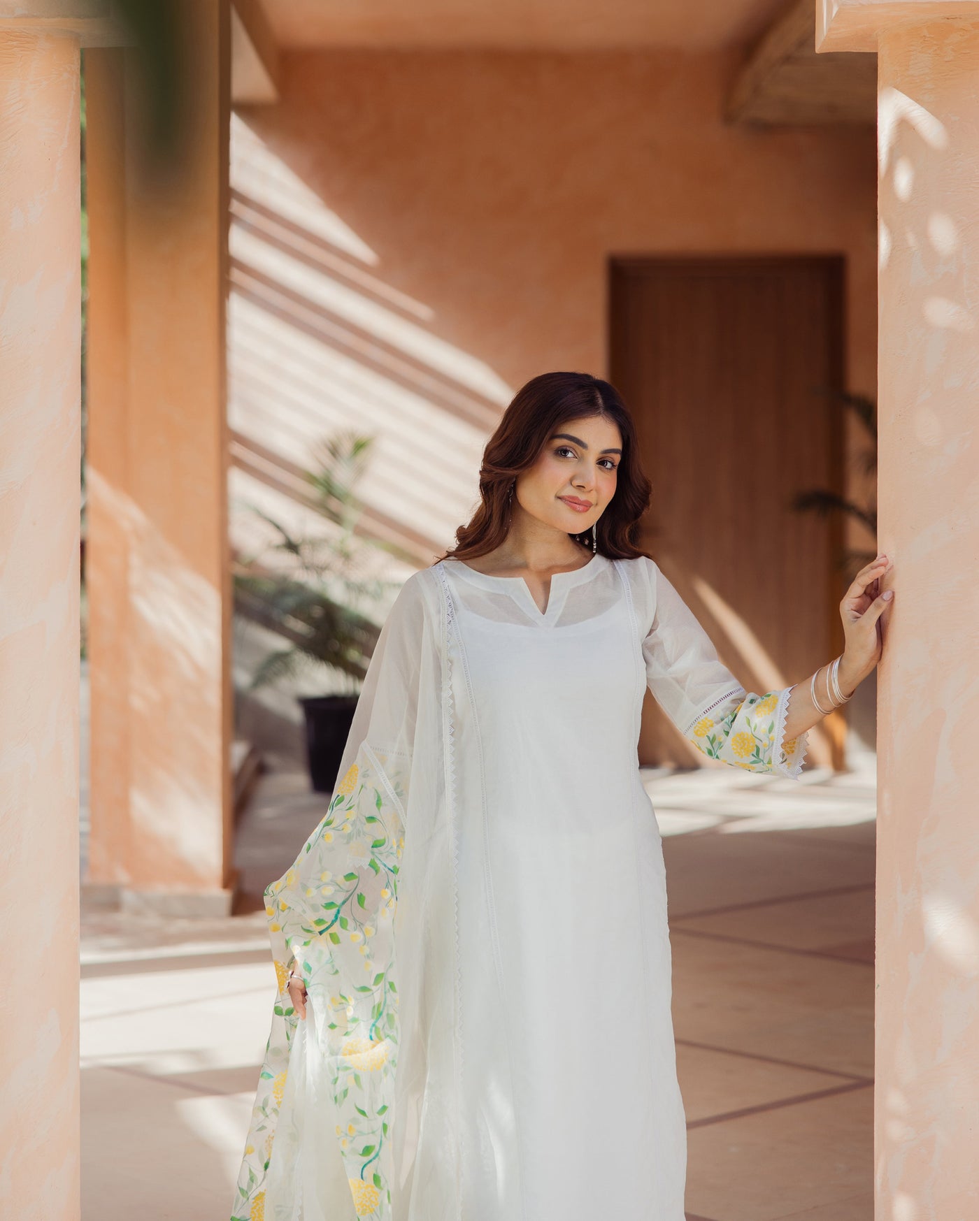 Swirl Off White Handpainted Chanderi Suit Set