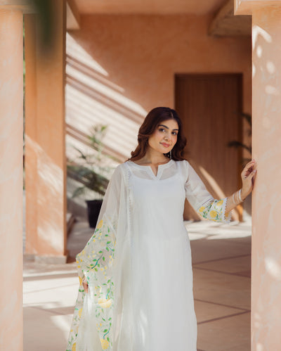 Swirl Off White Handpainted Chanderi Suit Set