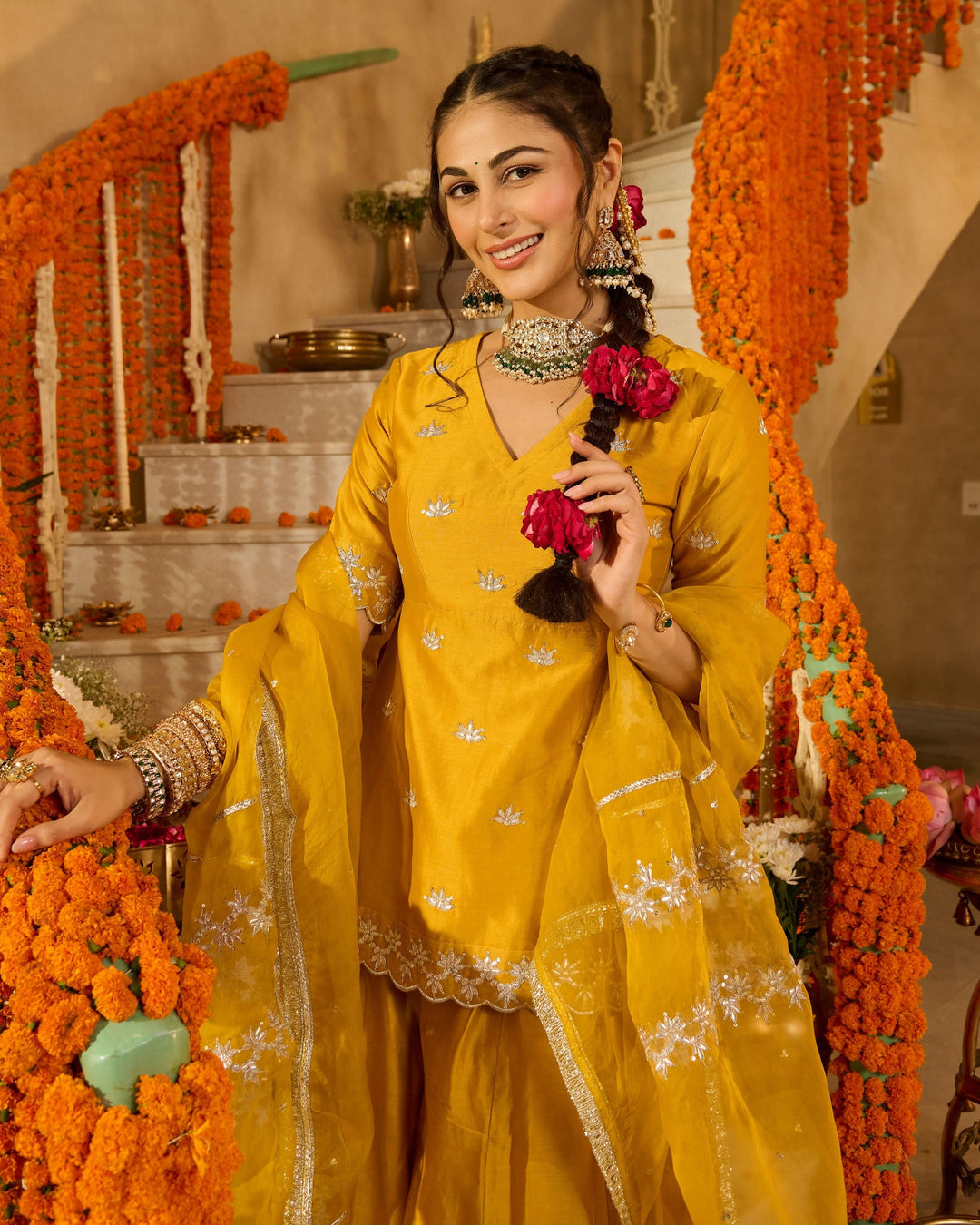 Charvi Yellow Solid Chanderi Suit Set