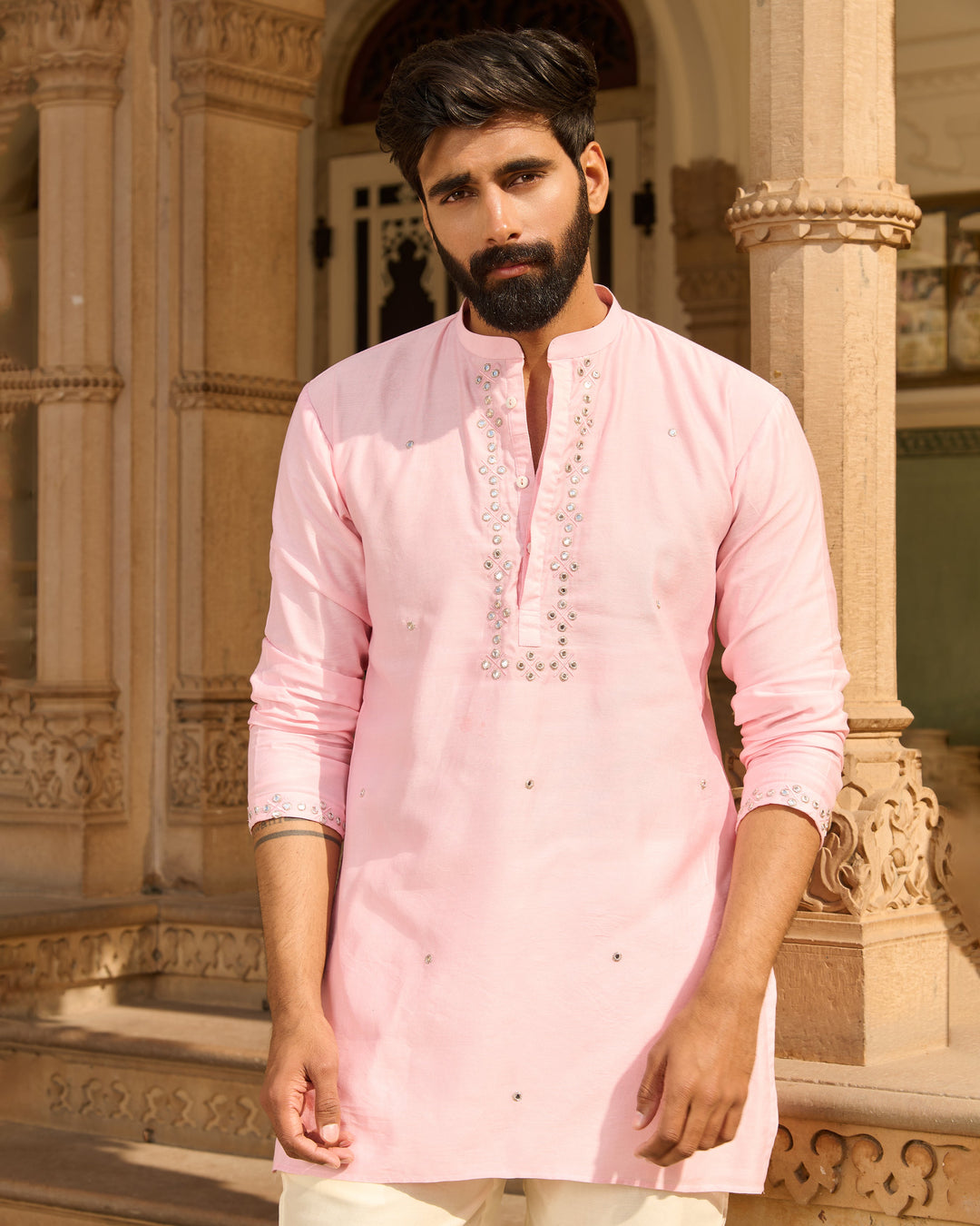 Samar Pink Embroidered Chanderi Solid Kurta