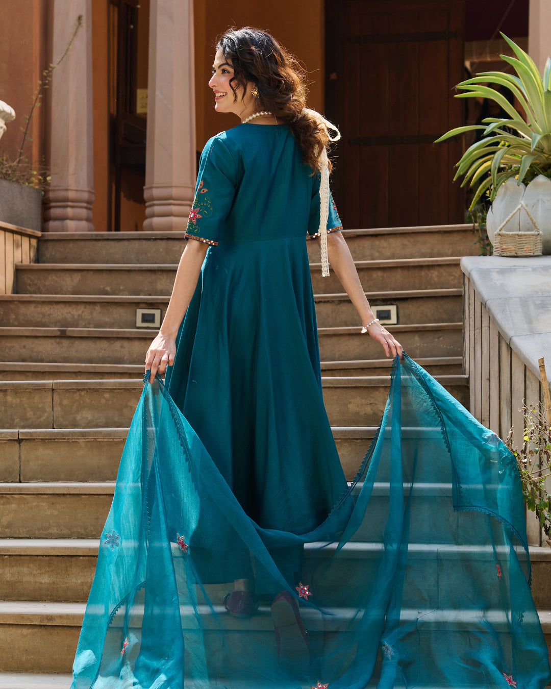 Aavya Green Embroidered Roman Silk Suit Set