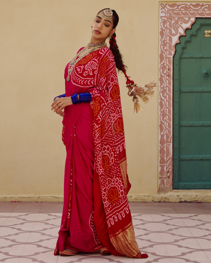 Koyal Pink Kajol Bandhej Silk Saree