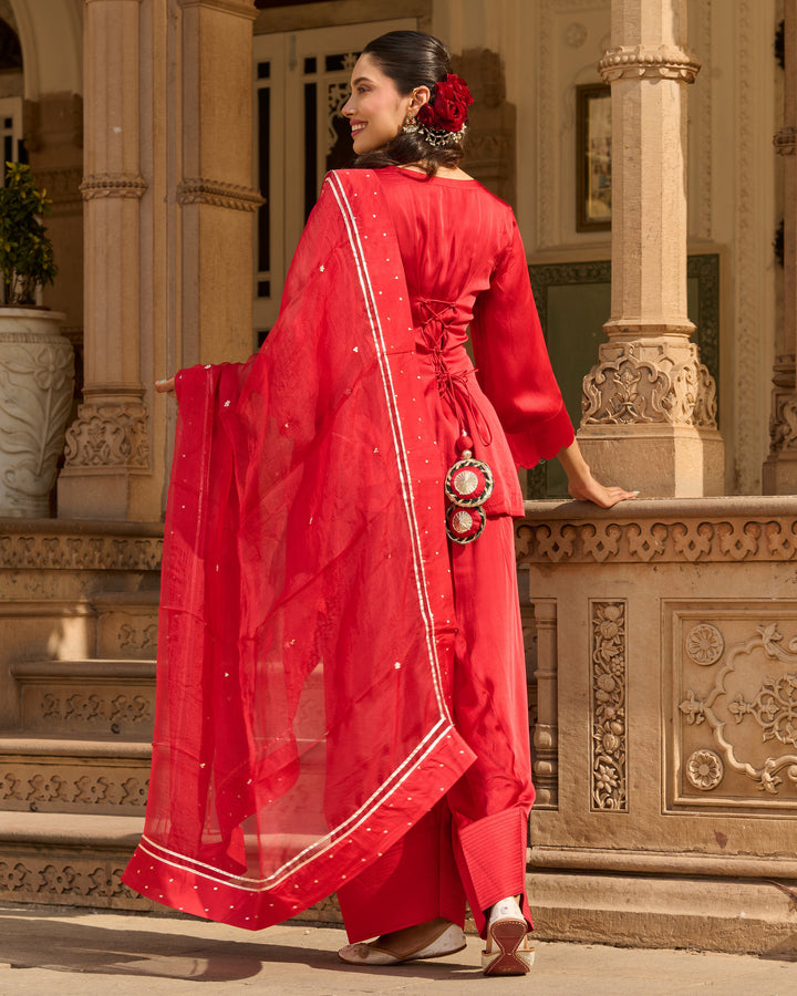 Flux Red Solid Satin Farsi Salwar Set