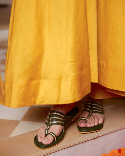 Jalsa Olive Green Kolha Flats 