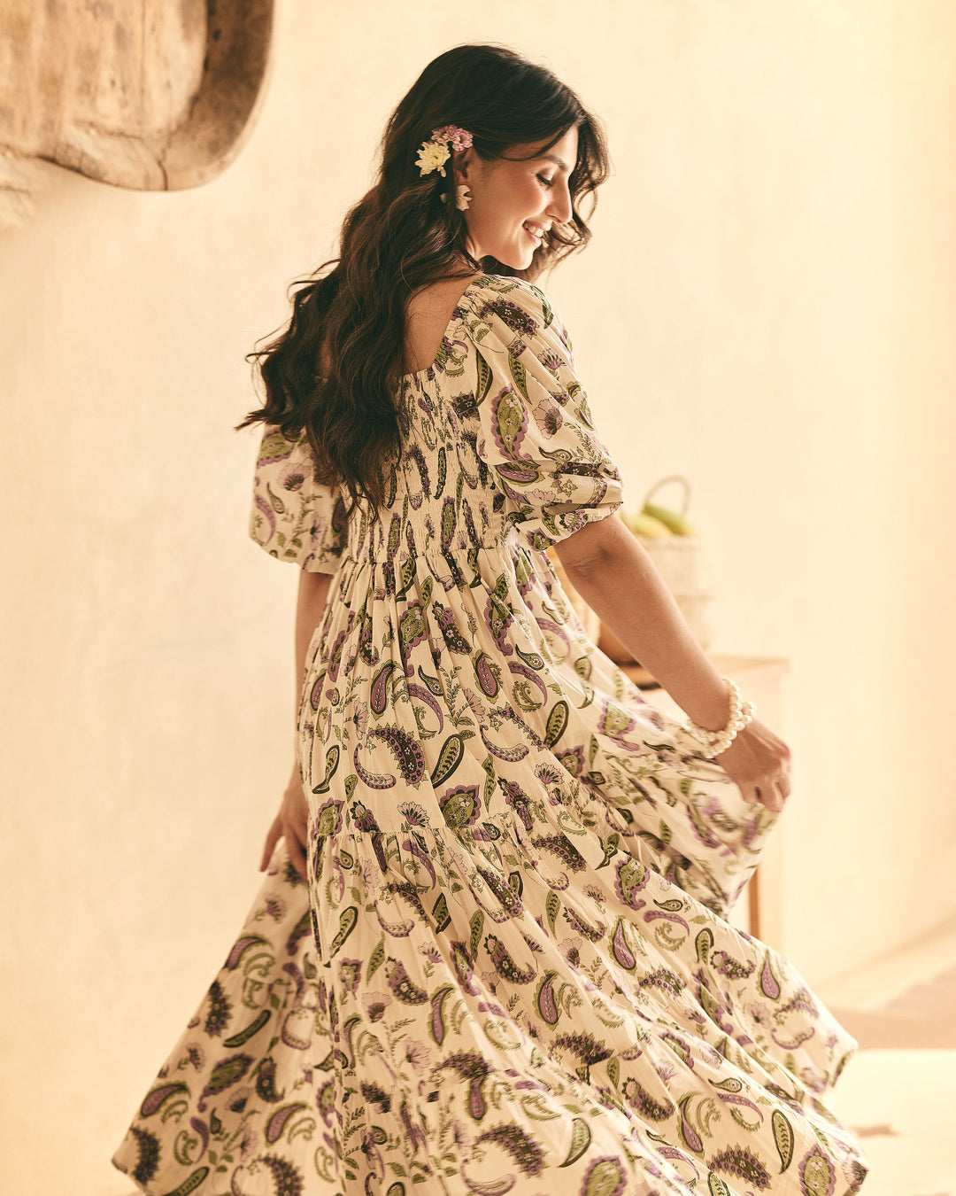 Alya Off White Cotton Printed Dress