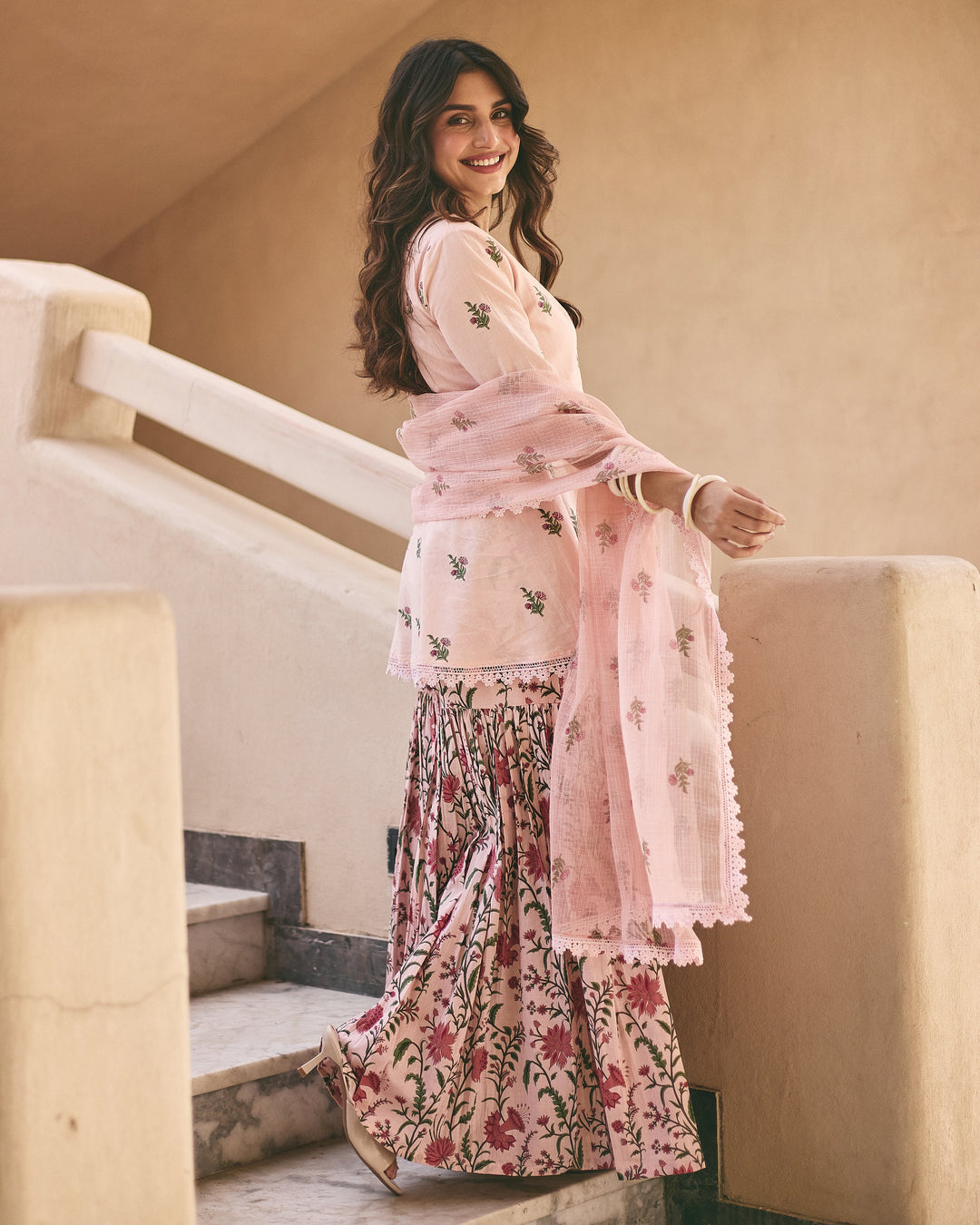 Mitya Powder Pink Cotton Printed Sharara Set