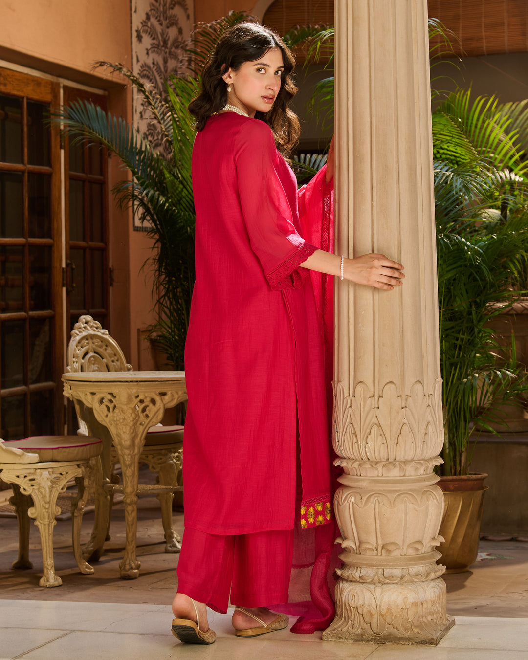 Ballet Pink Embroidered Chanderi Suit Set