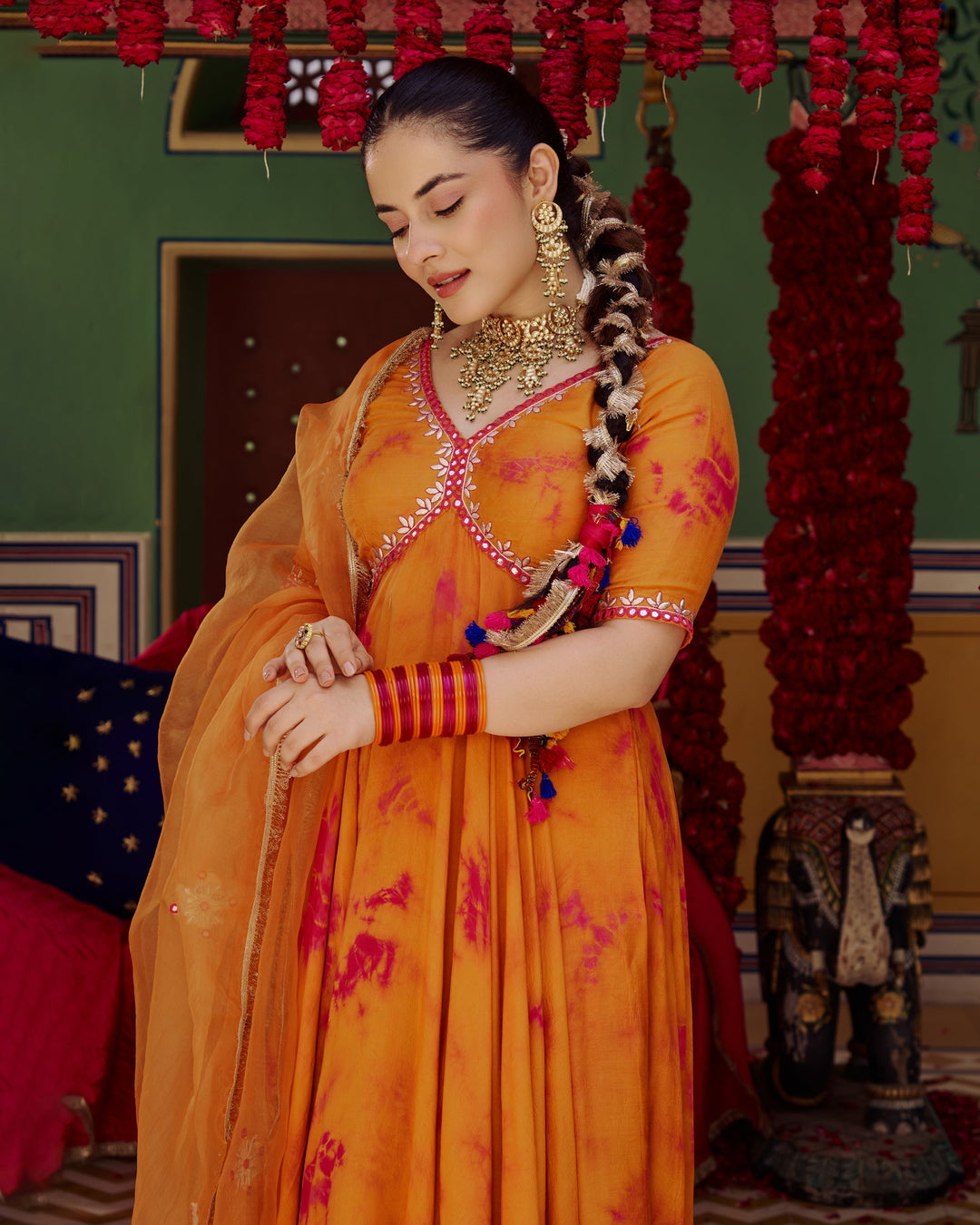Sapna Orange Pink Tie Dye Muslin Suit Set