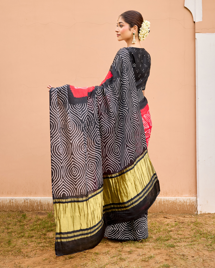 Rate Black Gajji Silk Bandhej Saree