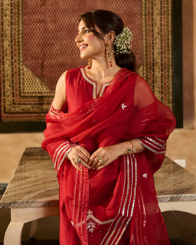 Jugni Maroon Solid Chanderi Suit Set