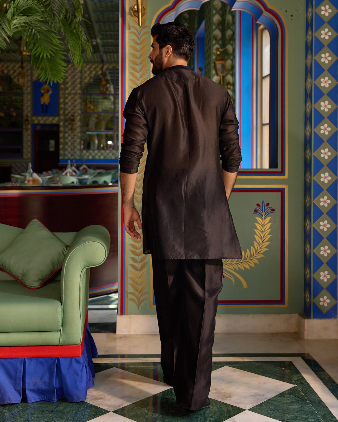 Shankar Black Chanderi Embroidered Kurta