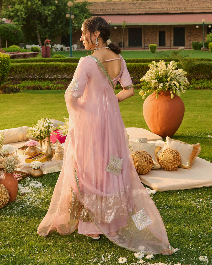 Jyotira Light Pink Embroidered Chanderi Suit Set