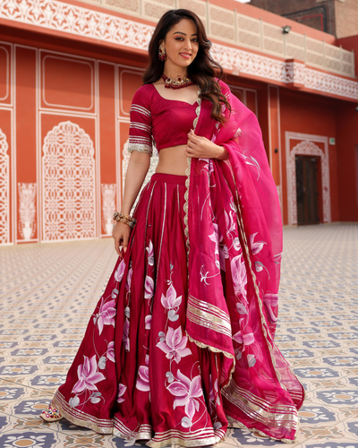 Magenta Pink Handpainted Dupatta