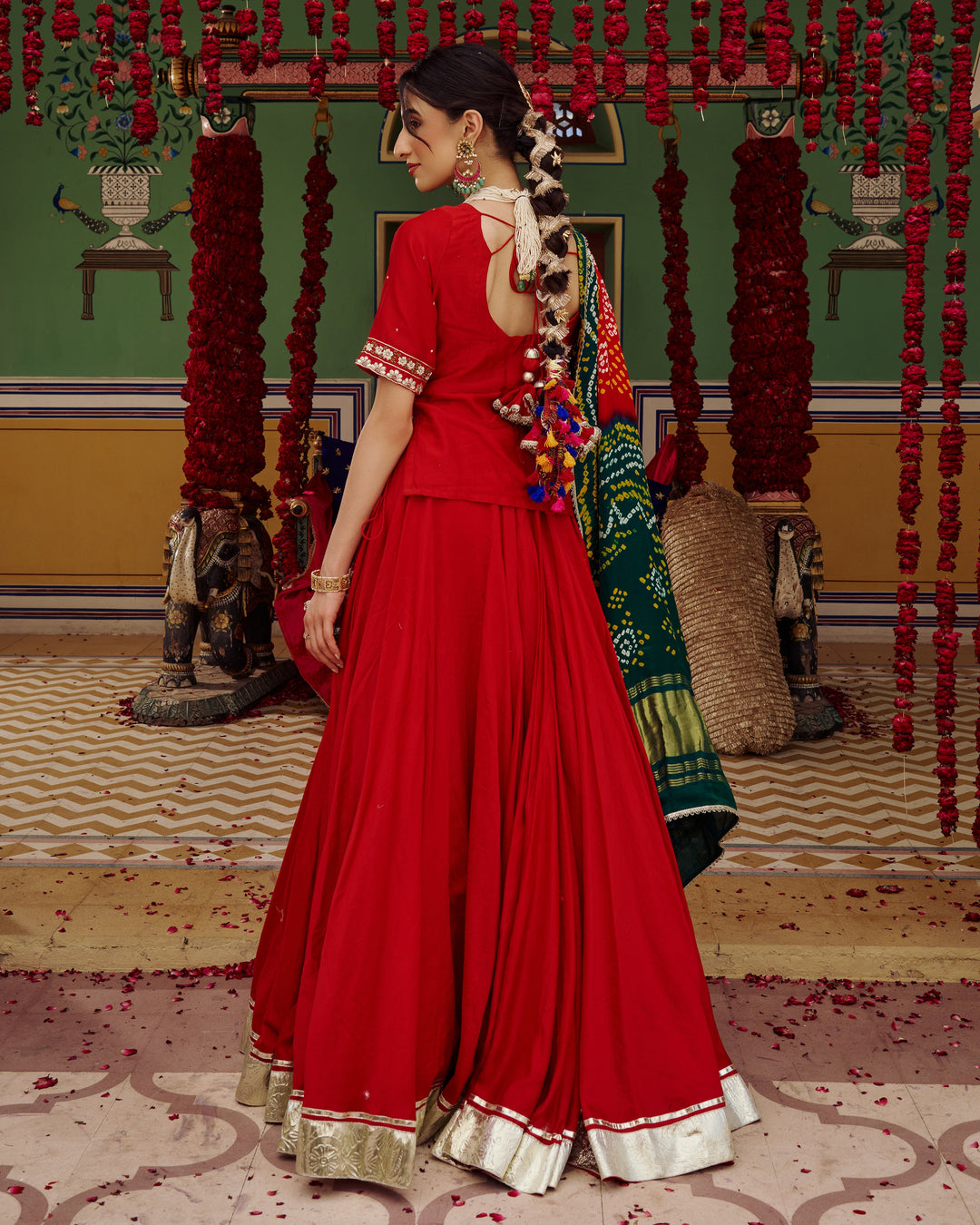 Anuroop Red Embroidered Chanderi Lehenga Set