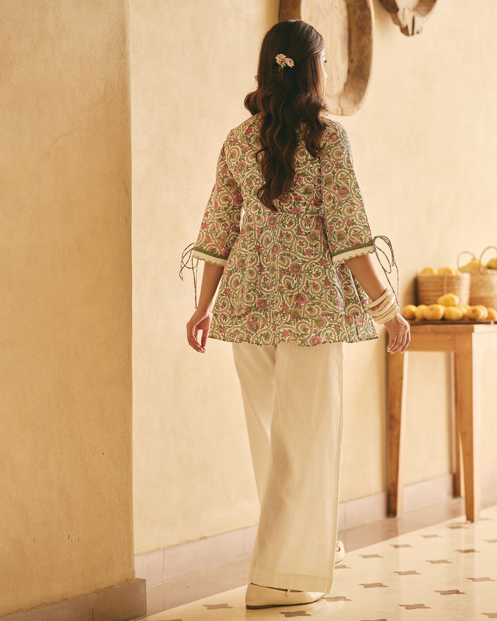 Kir White Cotton Printed Coord Set