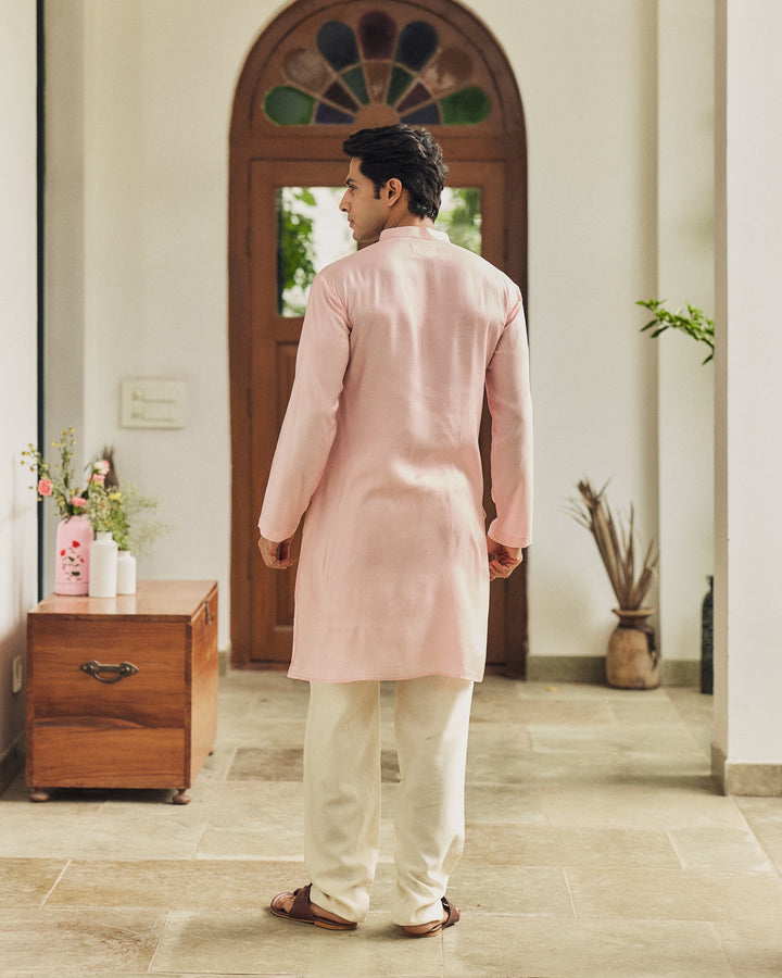 Zorav Pink Handpainted Muslin Kurta