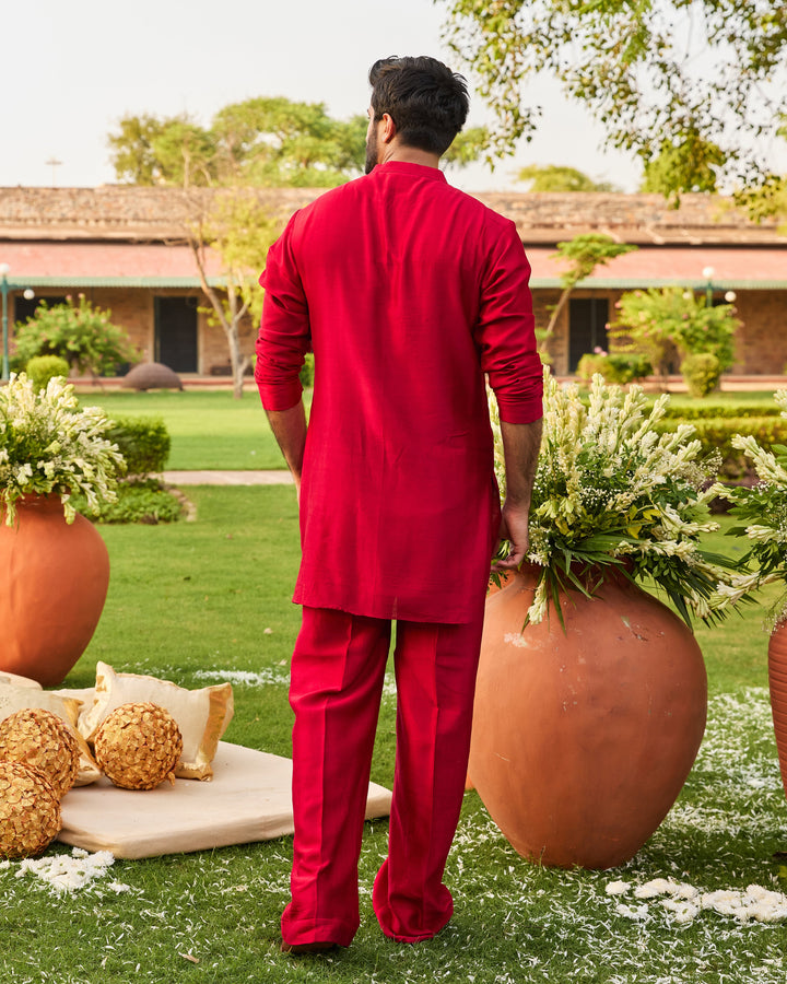 Aarambh Red Chanderi Embroidered Kurta