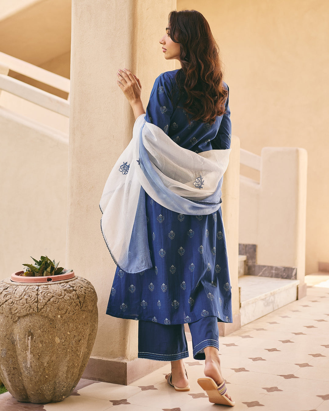Lav Blue Cotton Printed Suit Set
