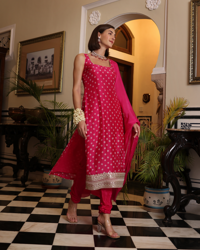 Nira Pink Bandhani Silk Kurta Set