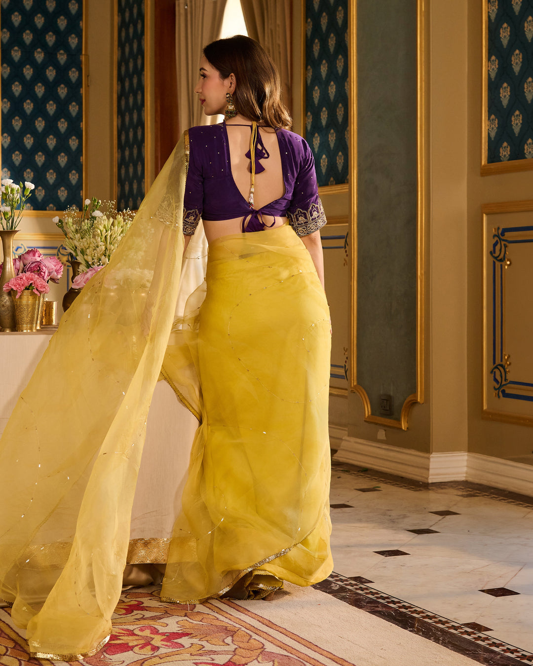Meher Purple Embroidered Satin Aangi Blouse And Saree
