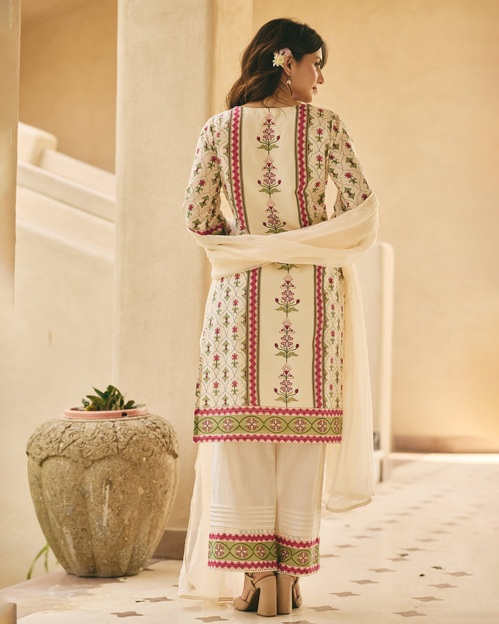 Kaisan Beige Cotton Printed Suit Set
