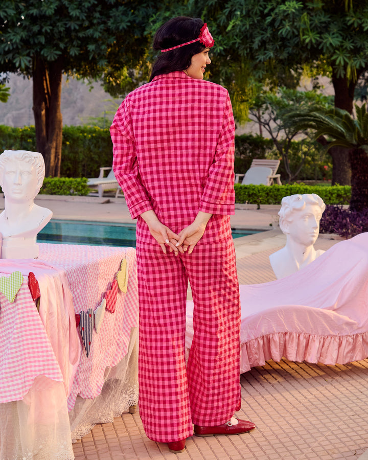 Para Magenta Cotton Checks Loungewear