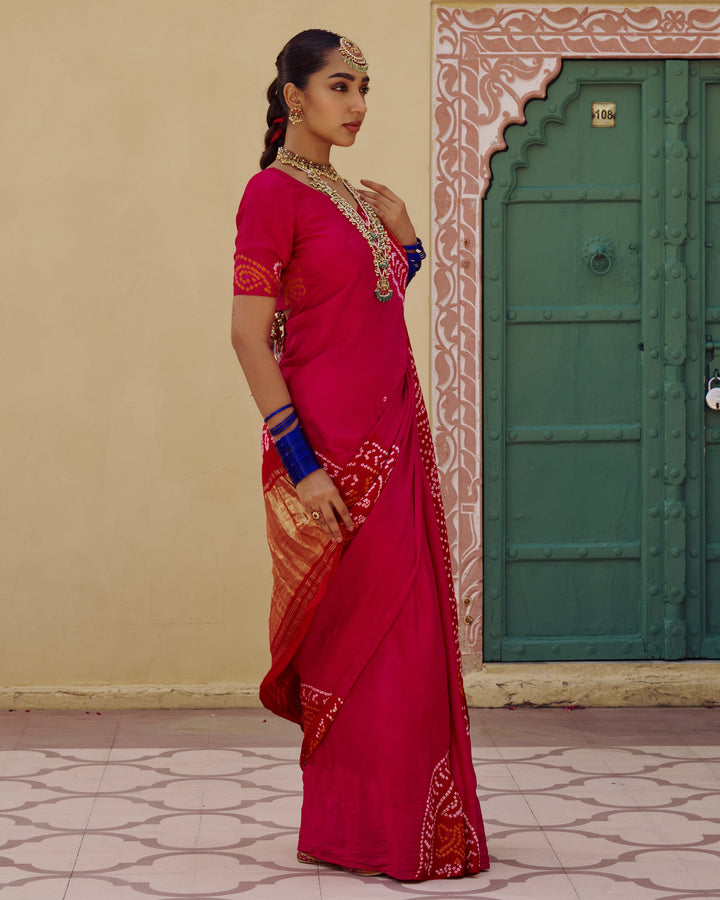 Koyal Pink Kajol Bandhej Silk Saree