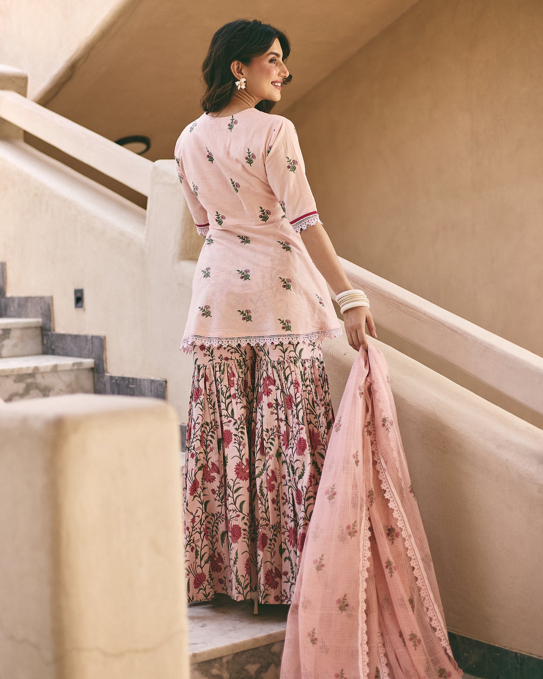Mitya Powder Pink Cotton Printed Sharara Set