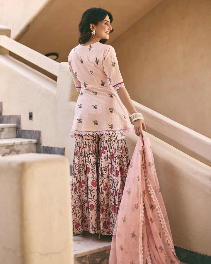Mitya Powder Pink Cotton Printed Sharara Set