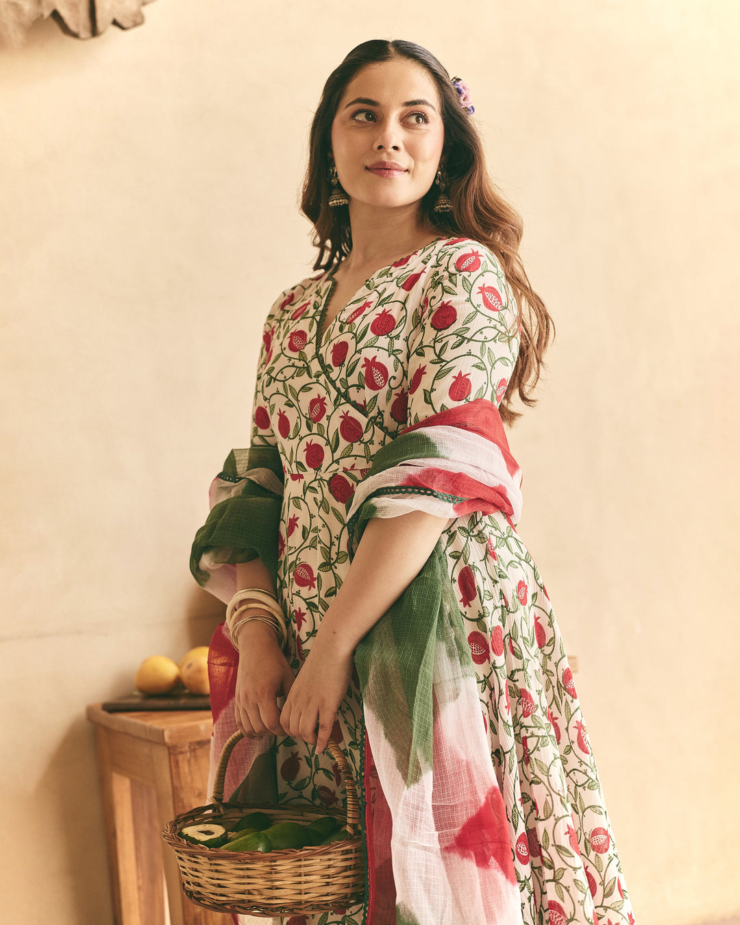 Yulia White Cotton Crush Printed Suit Set