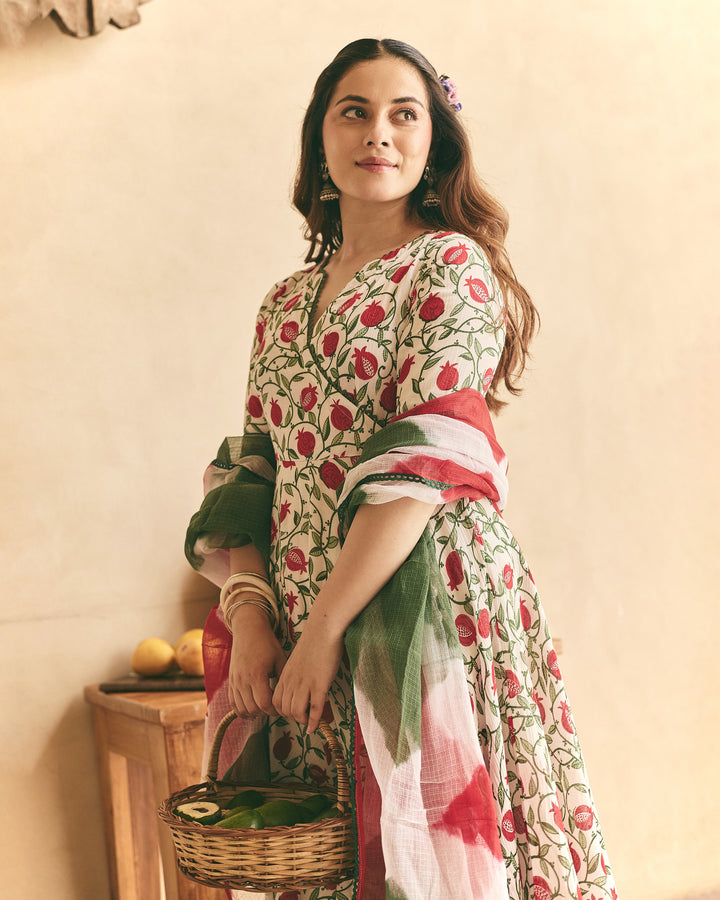Yulia White Cotton Crush Printed Suit Set