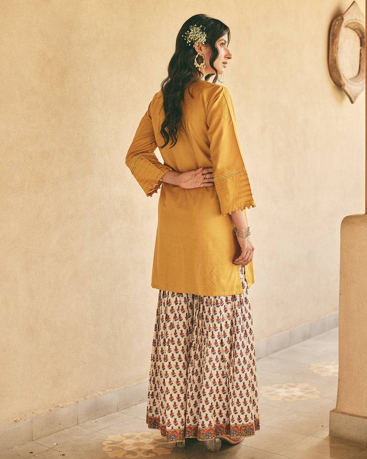 Rama Mustard Cotton Printed Sharara Set