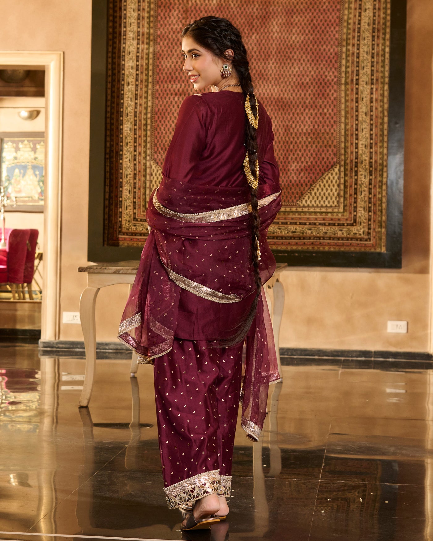 Ira Plum Solid Chanderi Farsi Salwar Set