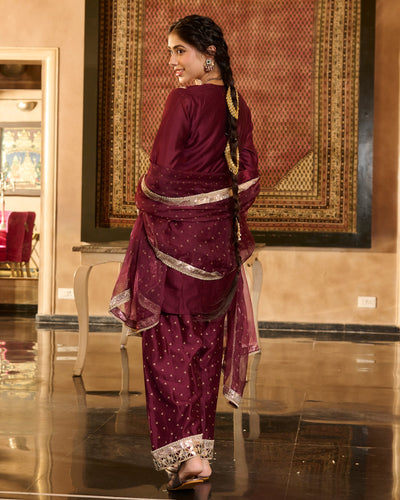 Ira Plum Solid Chanderi Farsi Salwar Set