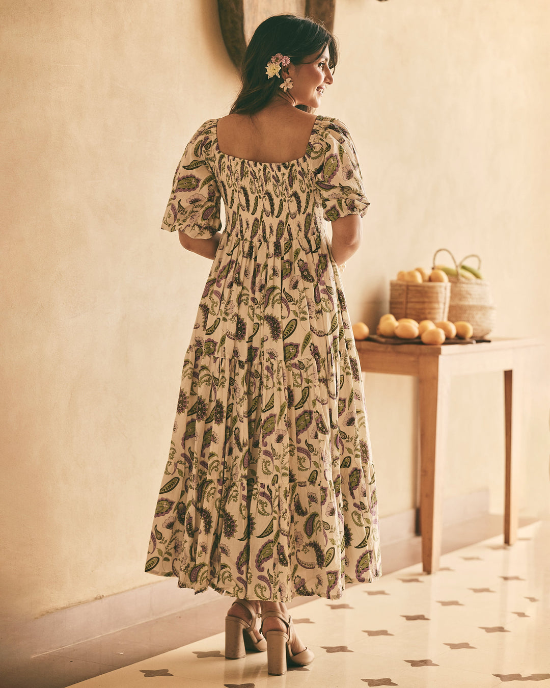 Alya Off White Cotton Printed Dress