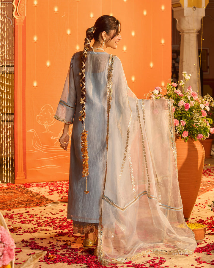Vihana Powder Blue Embroidered Chanderi Suit Set