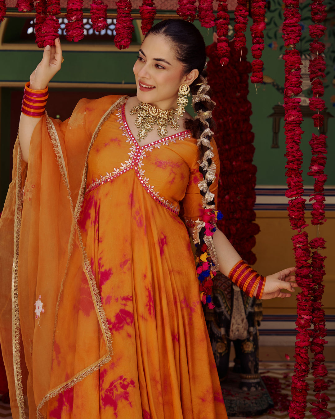 Sapna Orange Pink Tie Dye Muslin Suit Set