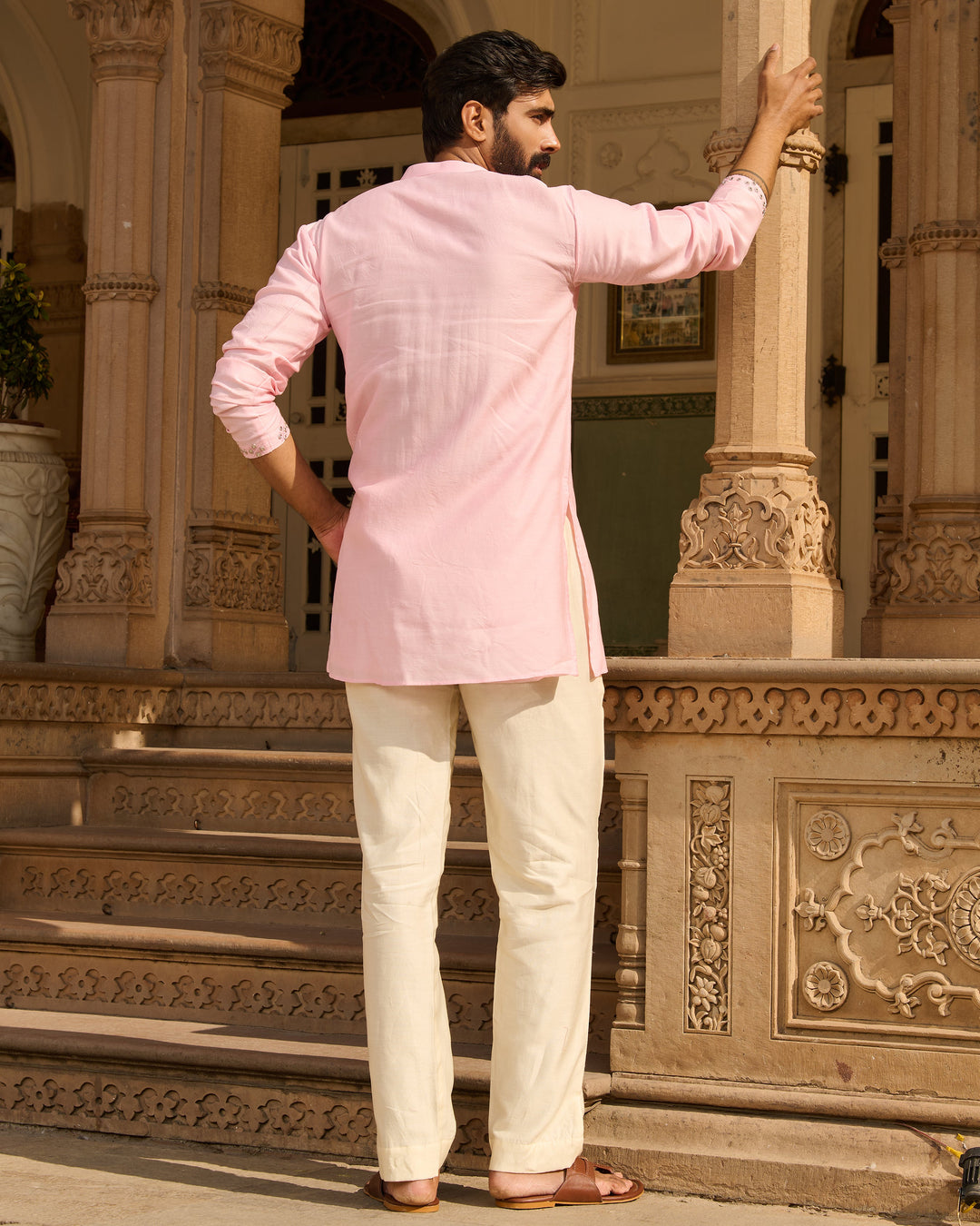 Samar Pink Embroidered Chanderi Solid Kurta