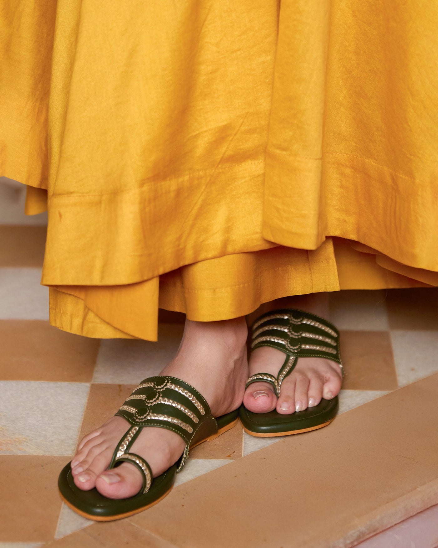 Jalsa Olive Green Kolha Flats 
