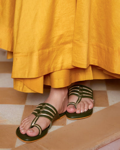 Jalsa Olive Green Kolha Flats 