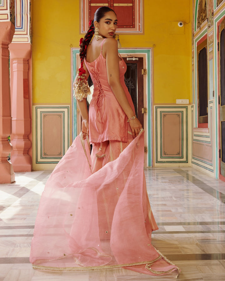 Viras Light Pink Embroidered Chanderi Sharara Set