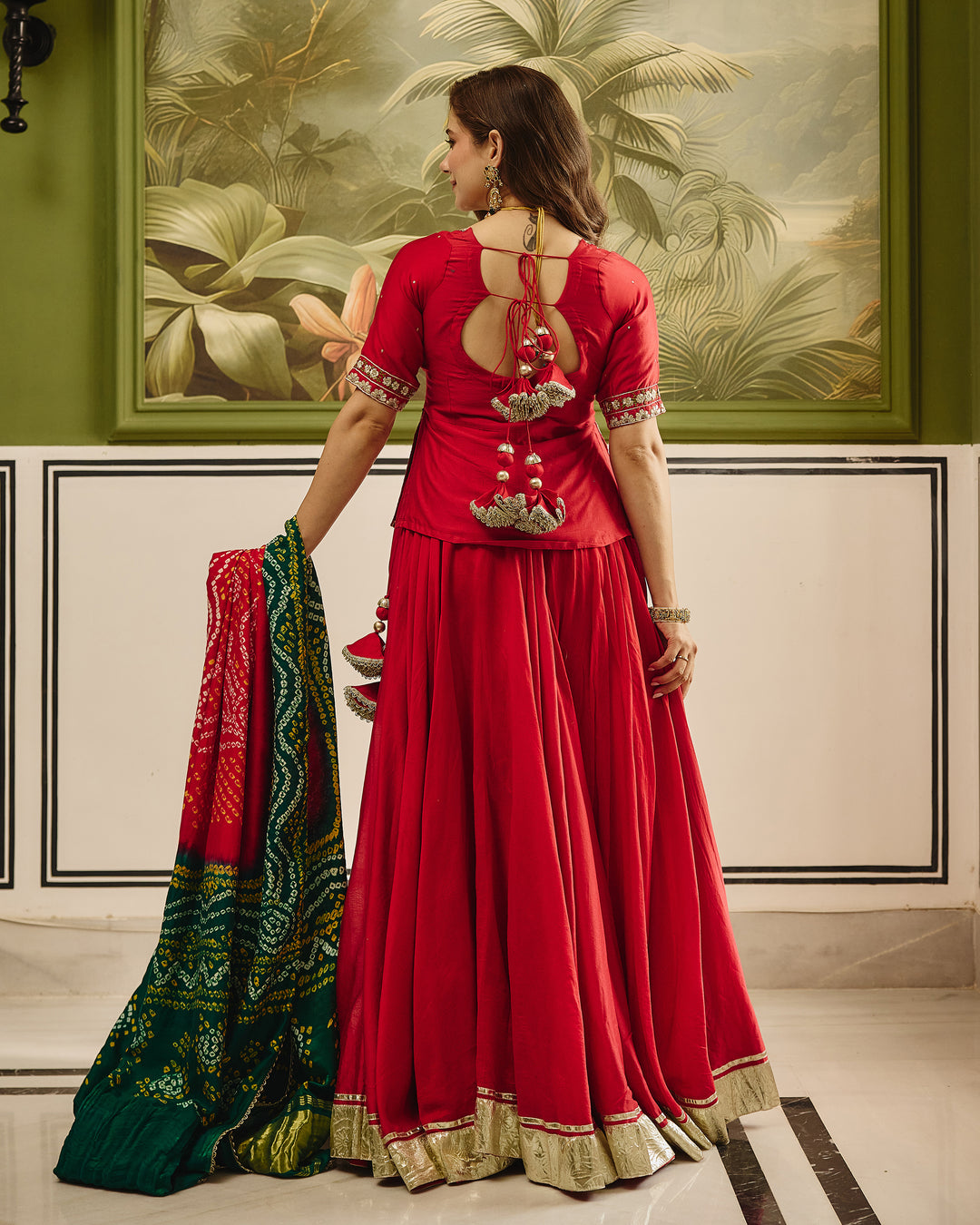 Anuroop Red Embroidered Chanderi Lehenga Set