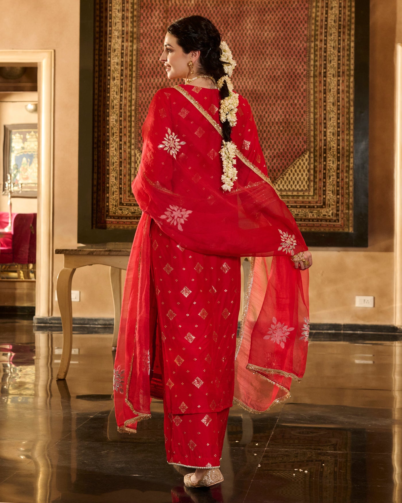 Jini Red Jacquard Suit Set