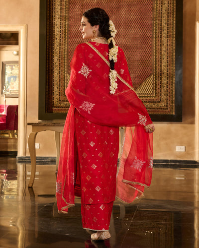 Jini Red Jacquard Suit Set
