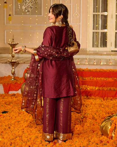Smita Plum Solid Chanderi Suit Set
