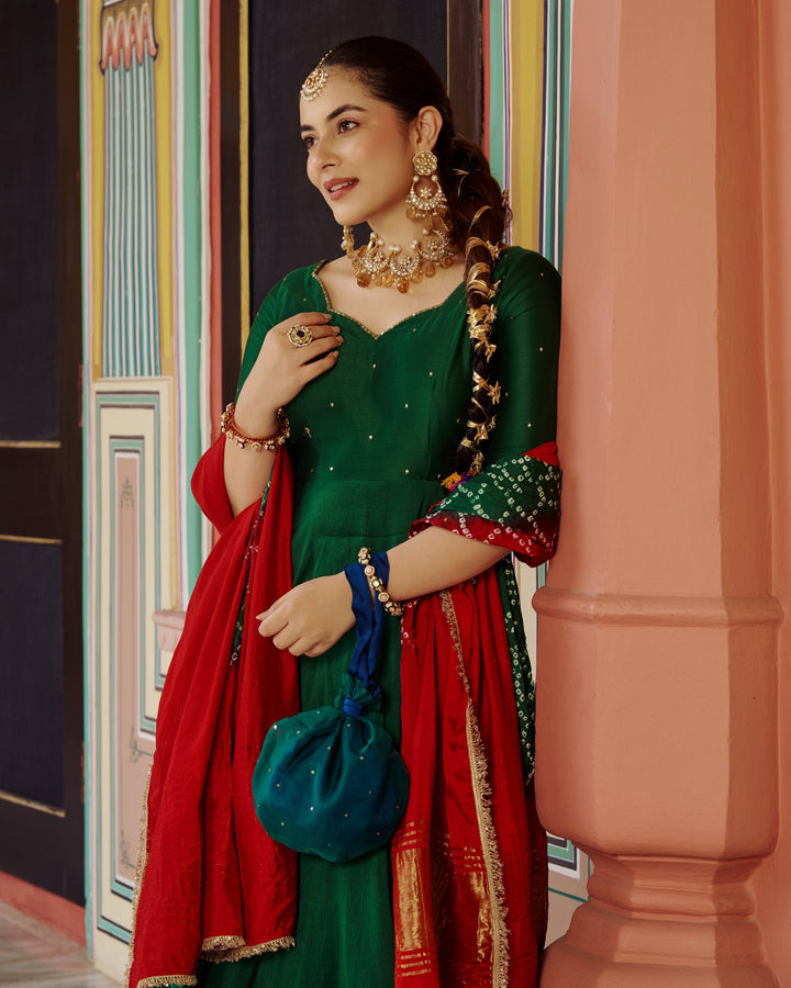 Soma Green Embroidered Chanderi Suit Set