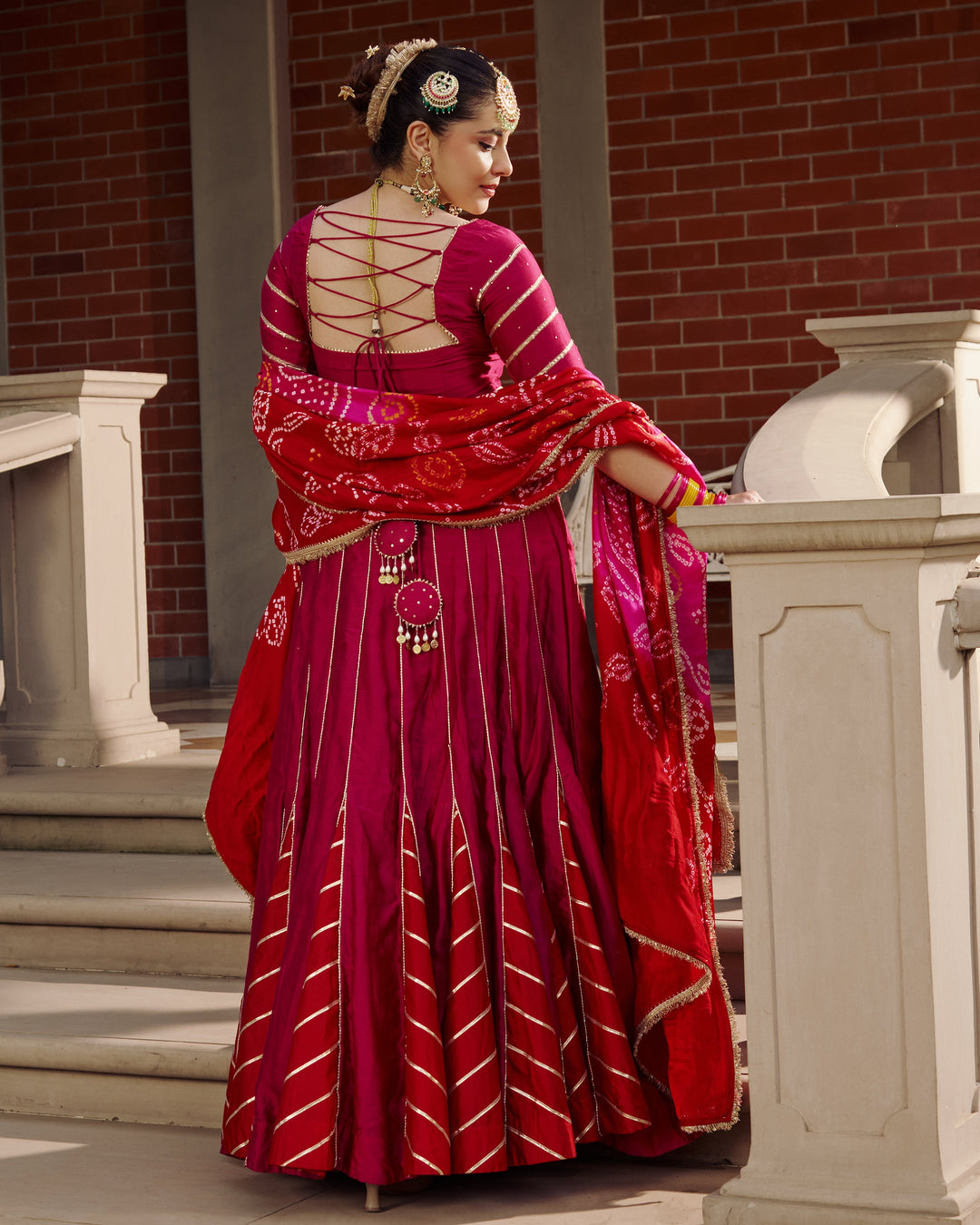 Hema Pink Embroidered Chanderi Lehenga Set